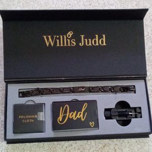 MENS WILLIS JUDD BLACK ENGRAVED DAD BRACELET IN GIFT BOX W/LINK REMOVAL TOOL